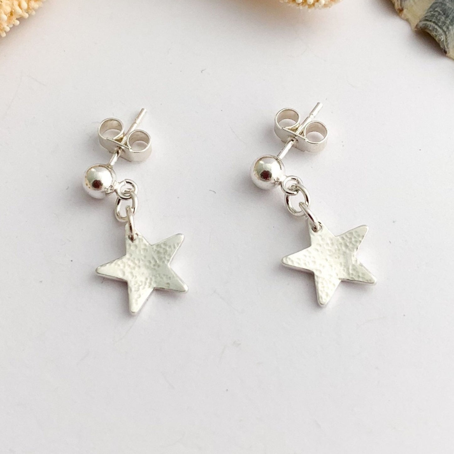 925 Sterling Silver Hammered Stud Dangle Drop Earrings