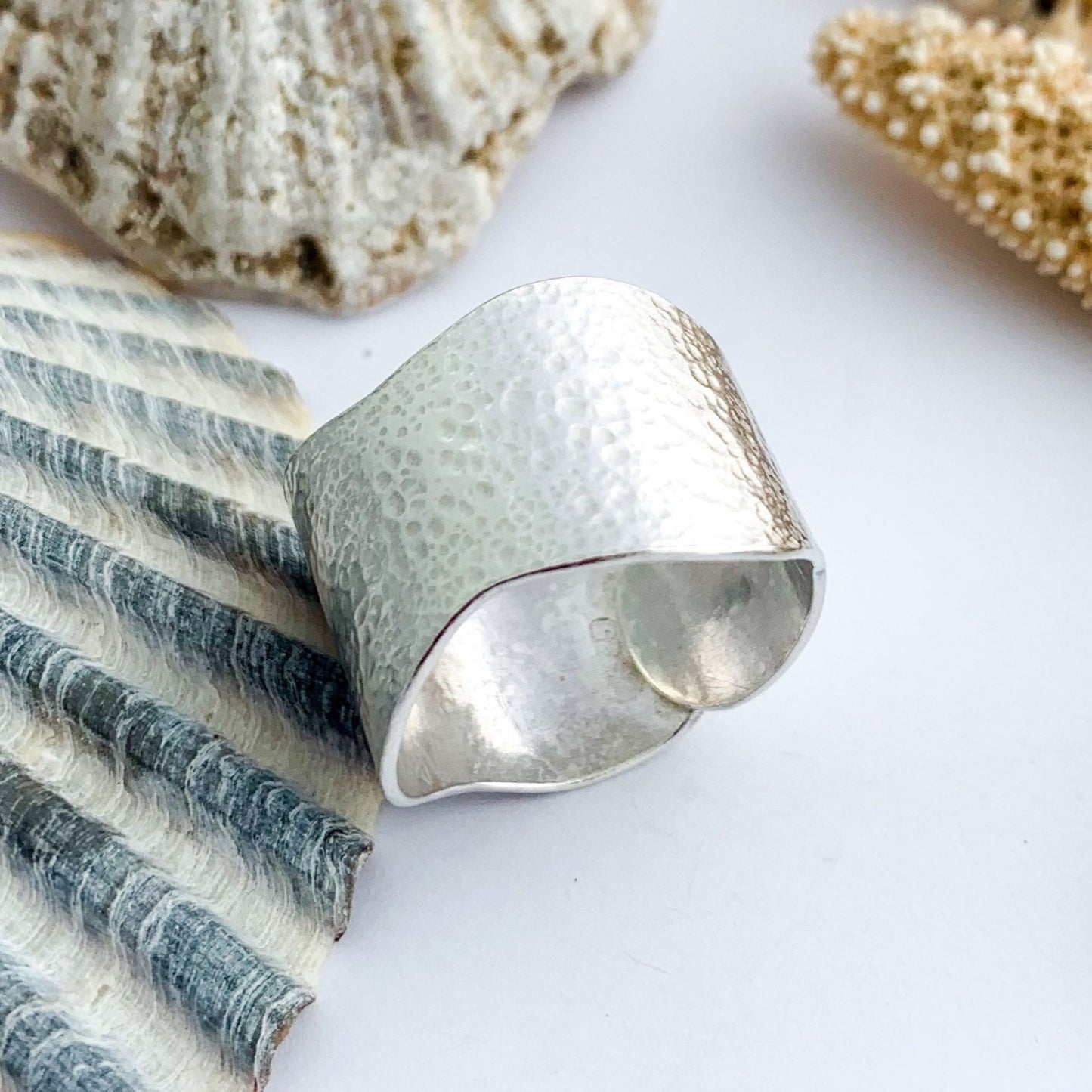 925 Sterling Silver Wide Statement Ring with a Wavy Edge