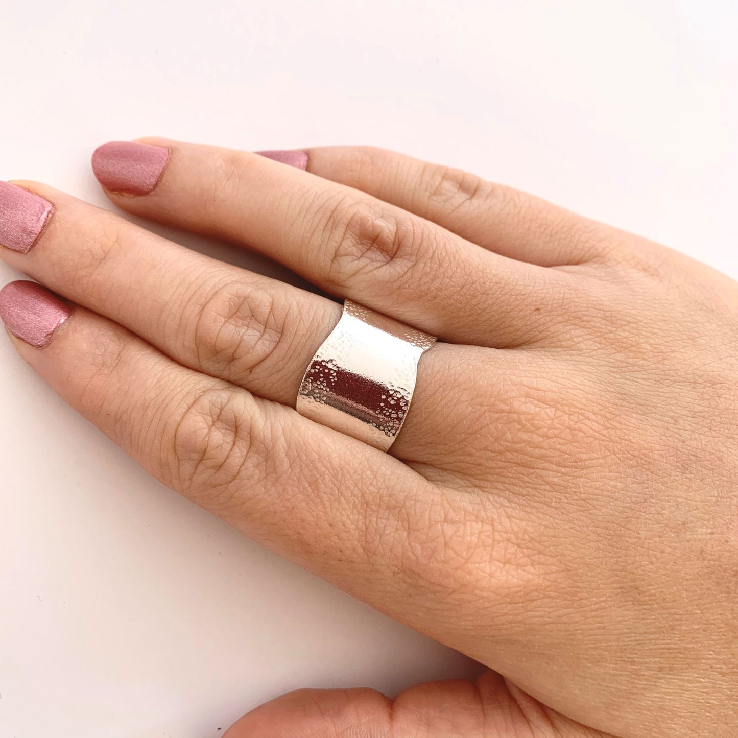 Sterling Silver Wave Patterned Wide Wrap Over Ring