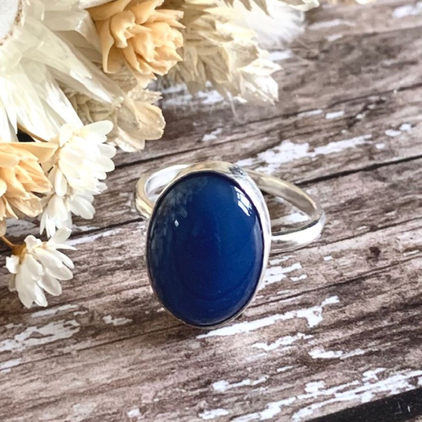 Sterling Silver and sea blue agate gemstone ring