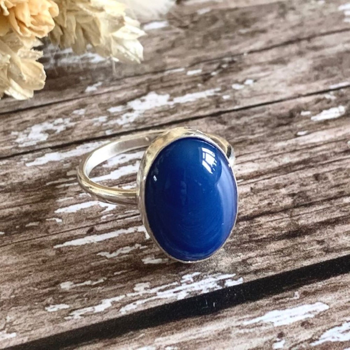 Sterling Silver Sea Blue Agate Ring