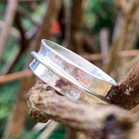 Hammered Sterling Silver Spinner Ring with one spinning inner band