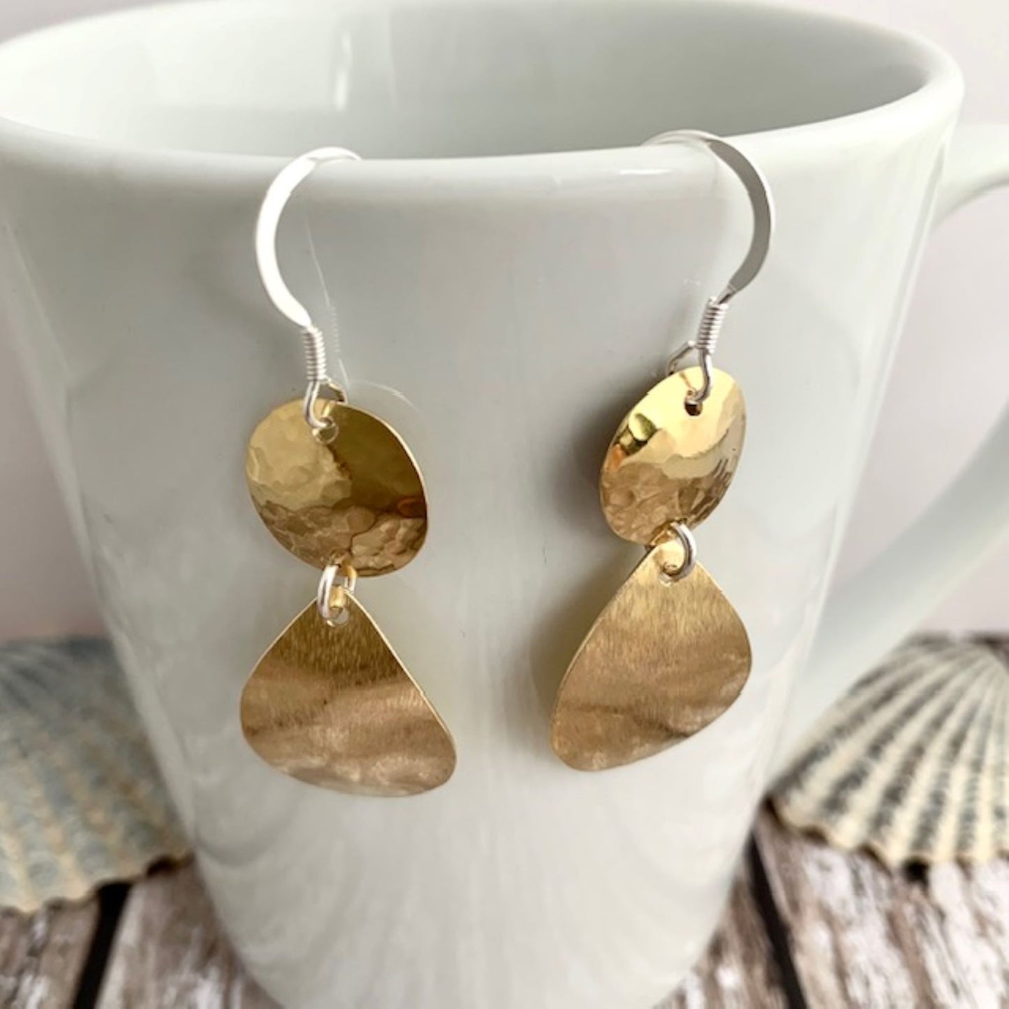 Textured Brass Circle and Teardrop Drop Earrings