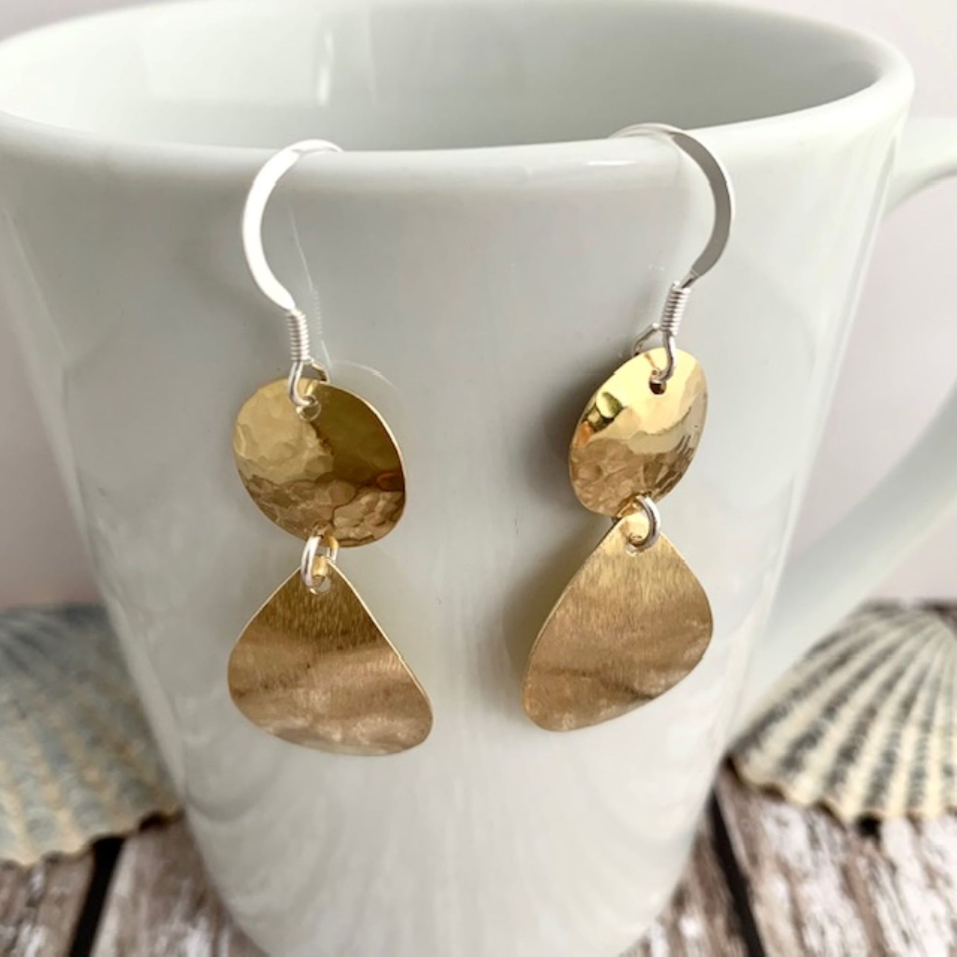 Textured Brass Circle and Teardrop Drop Earrings