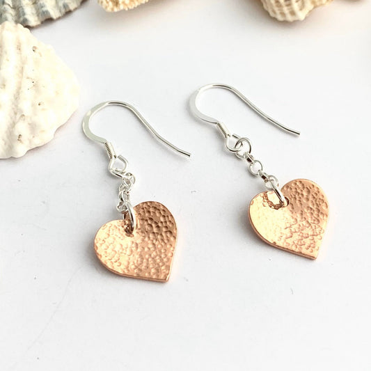 Textured Copper Dangle Heart Earrings