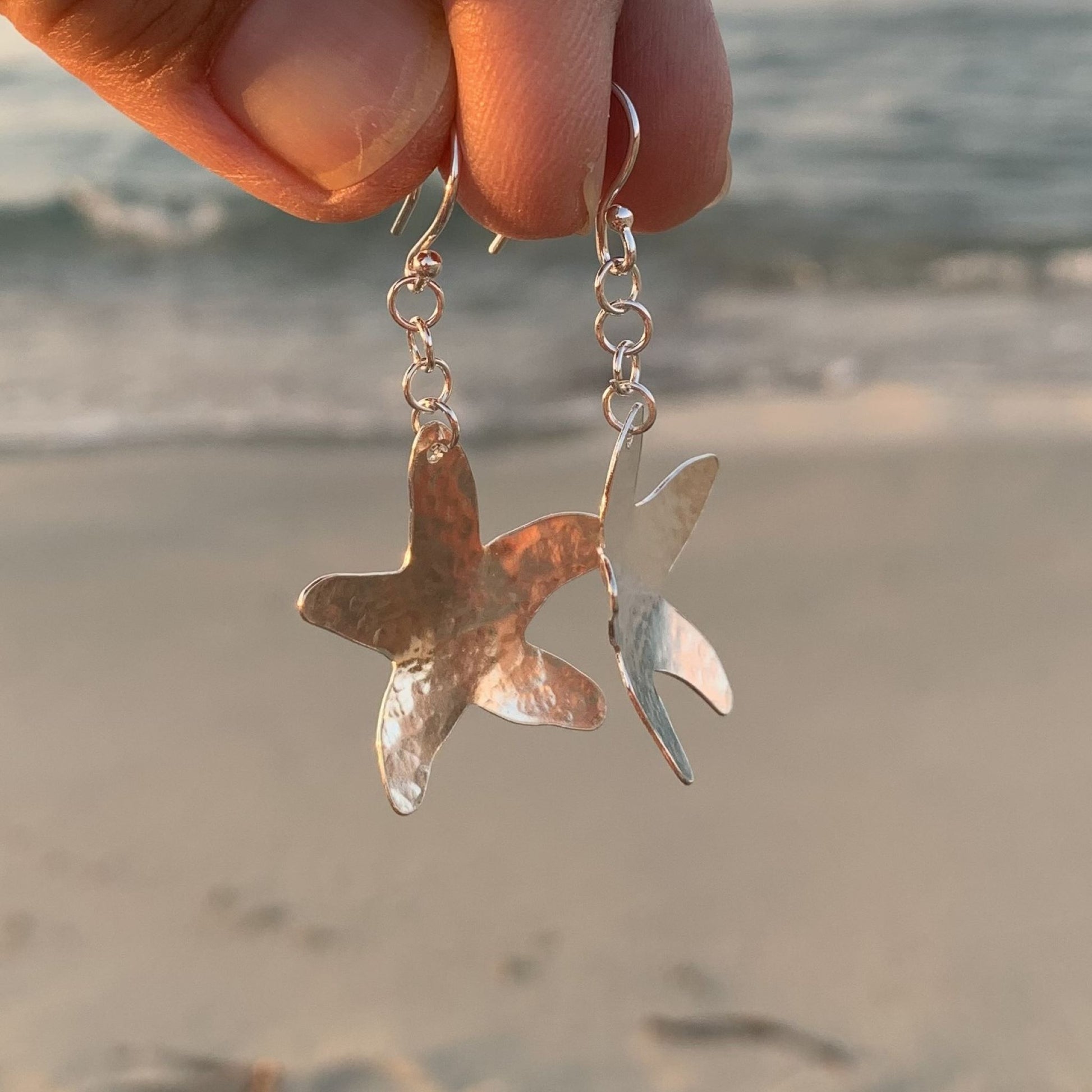 Textured Dangle Sterling Silver Starfish Earrings