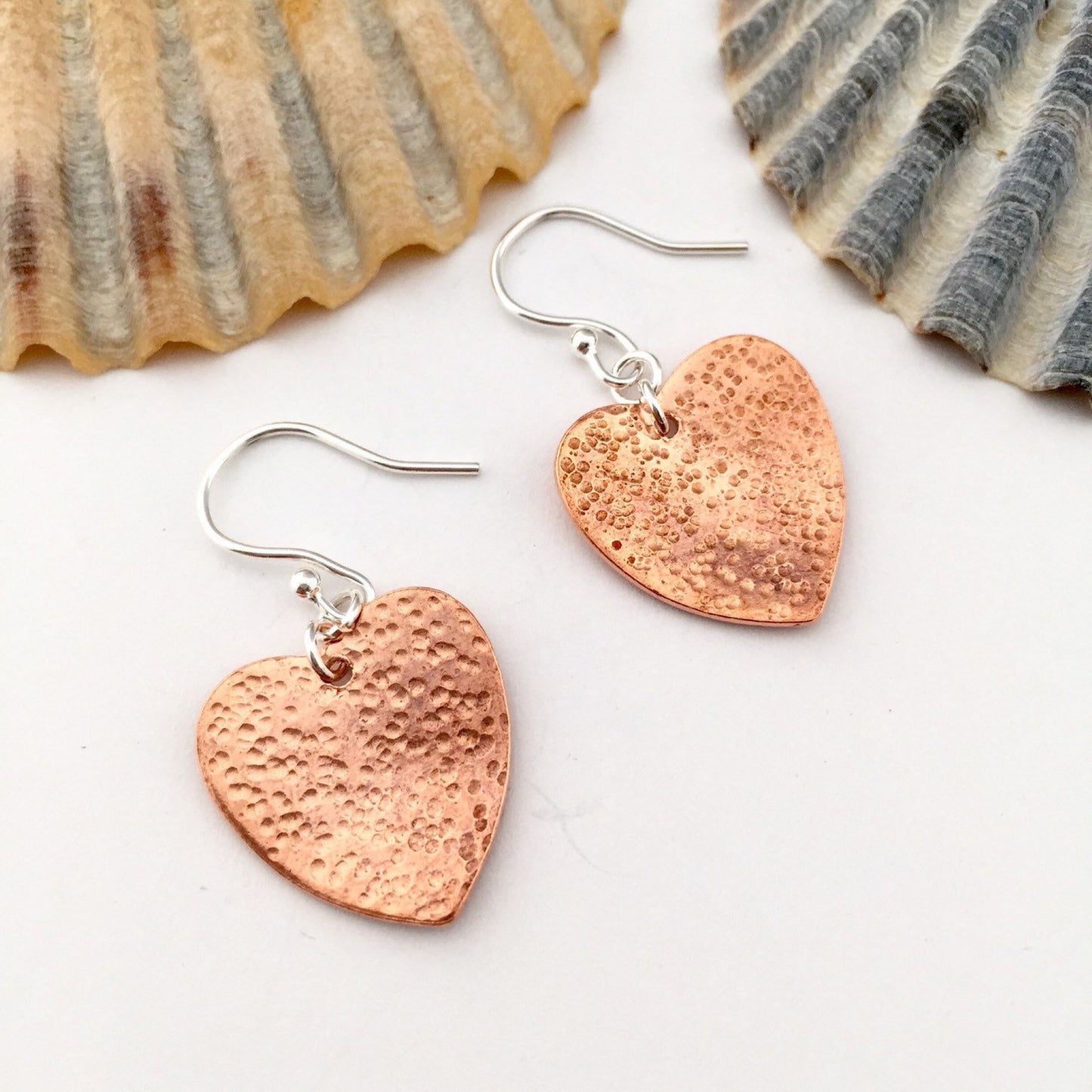 Textured Heart Dangle Copper Earrings