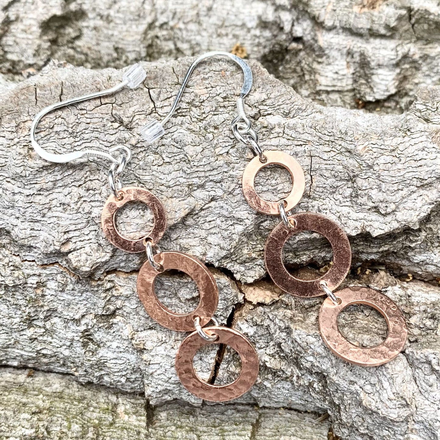 Textured Long Copper Hoop Drop Earrings