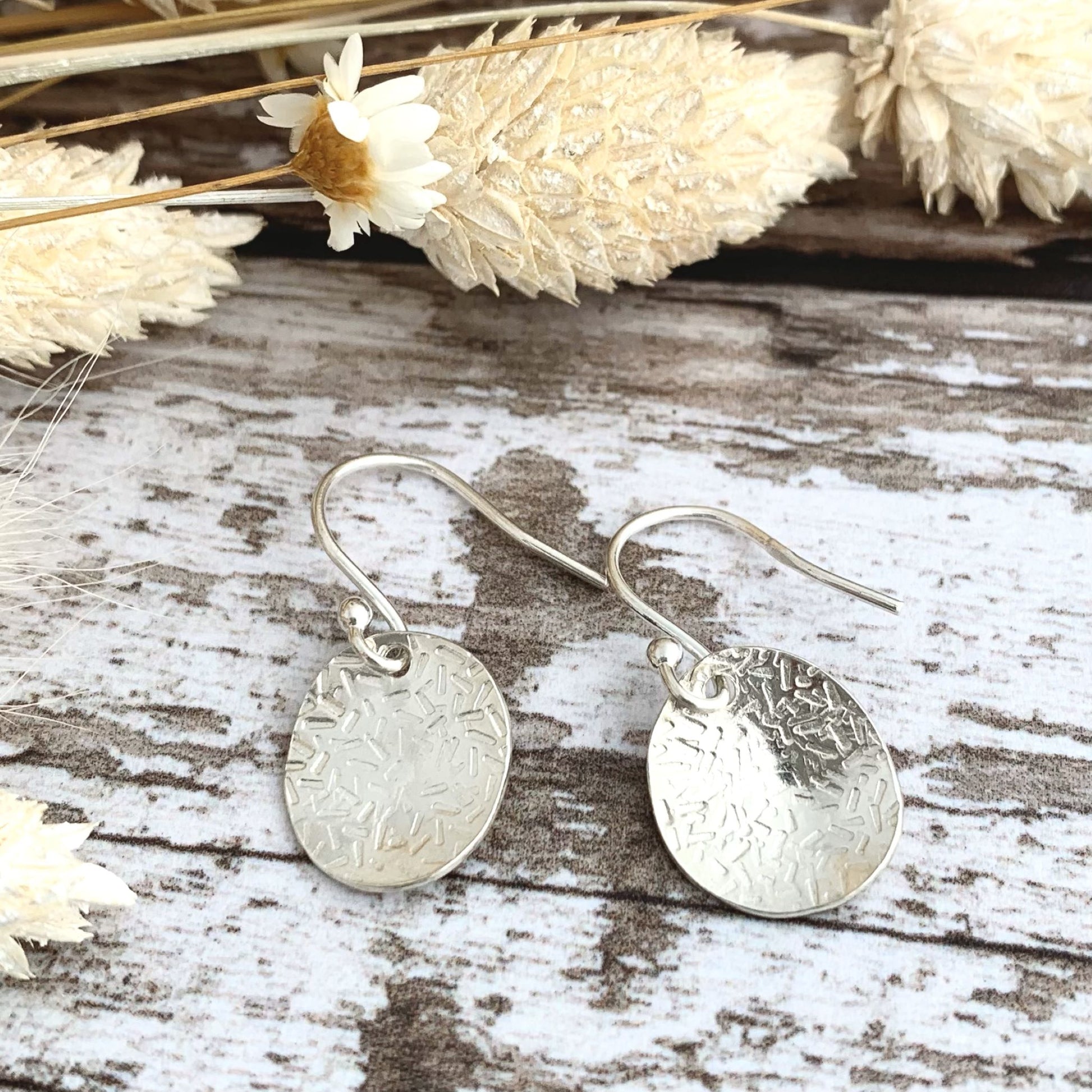 Textured Sterling Silver Oval Dangle Earrings