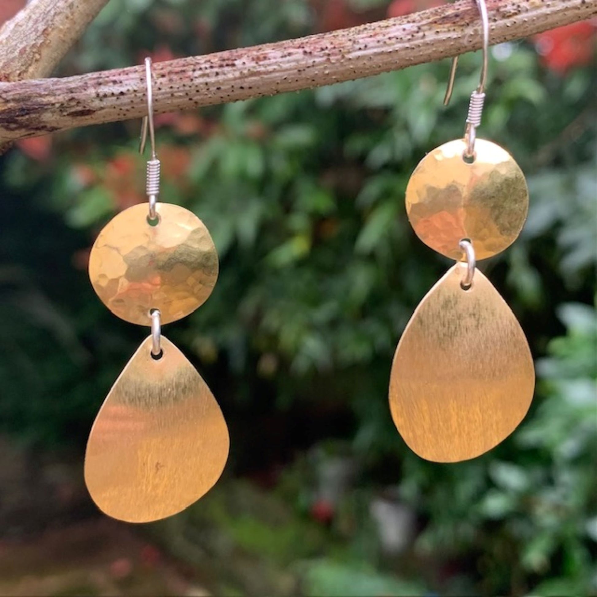 Textured Teardrop and circle dangly rustic earrings