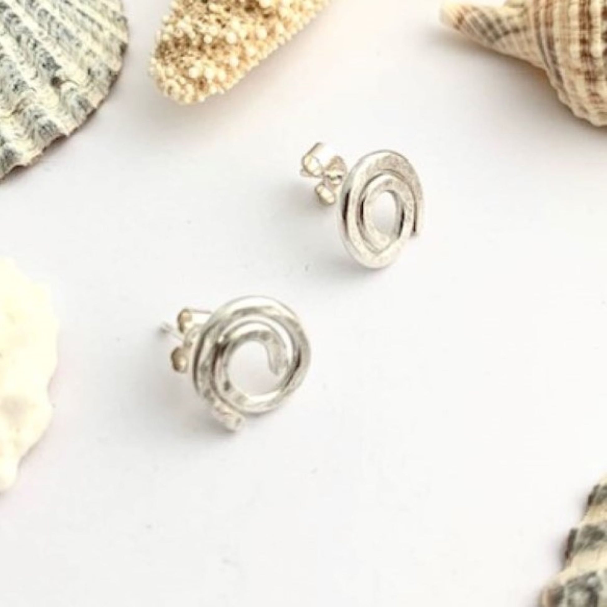Tiny Sterling Silver Hammered Coil Stud Earrings
