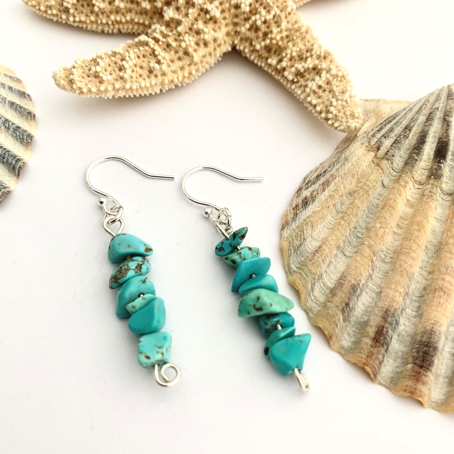 Natural Blue Green Turquoise Gemstone Dangle Drop Earrings