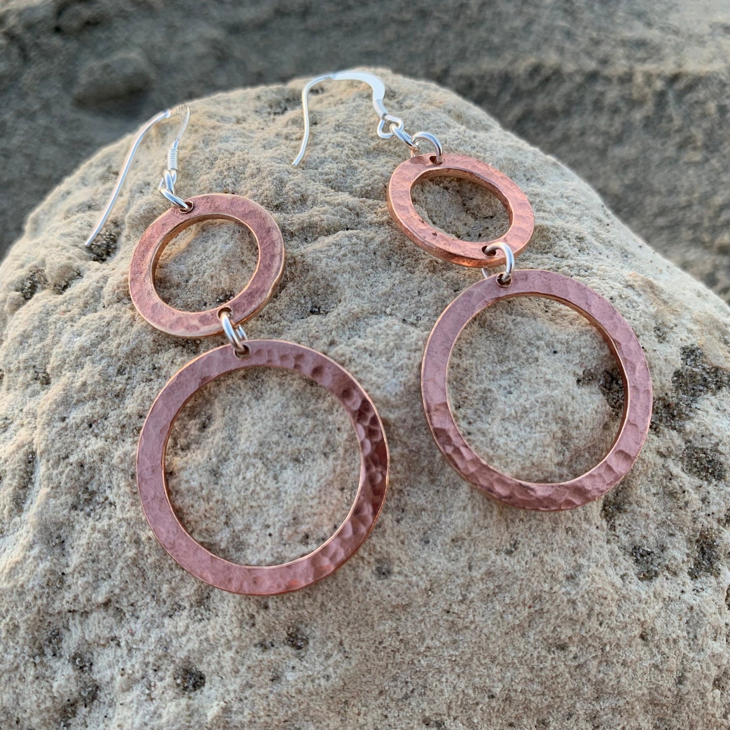 Two Hoops Dangle Copper Earrings