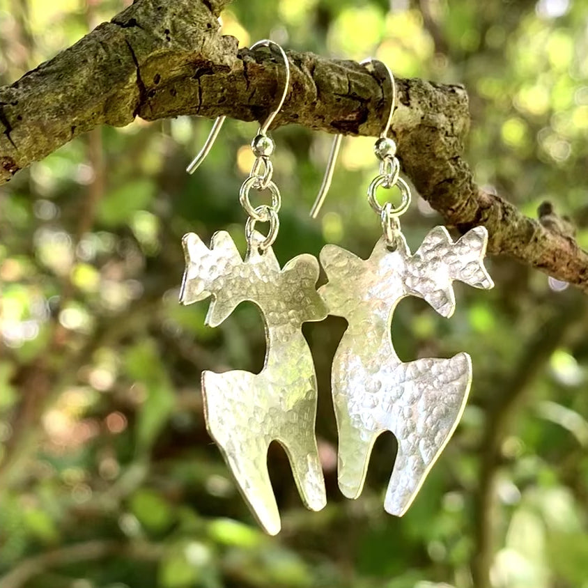 Unique Sterling Silver Dangle Reindeer Earrings