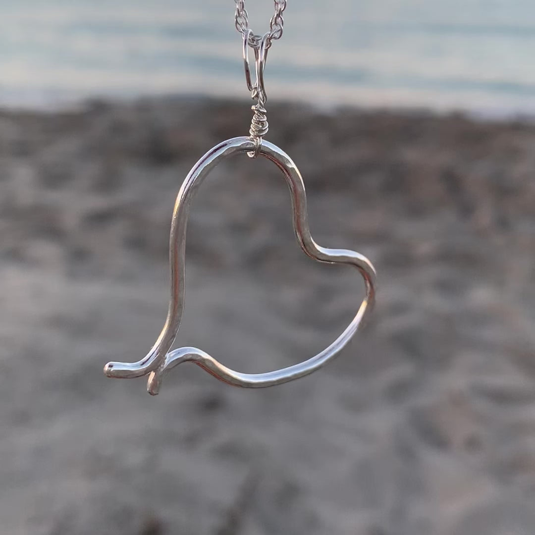 Textured Sterling Silver Open Heart Necklace
