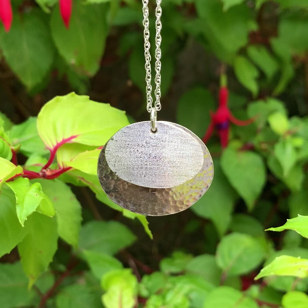 Sterling Silver Hammered and Plain Oval Pendant