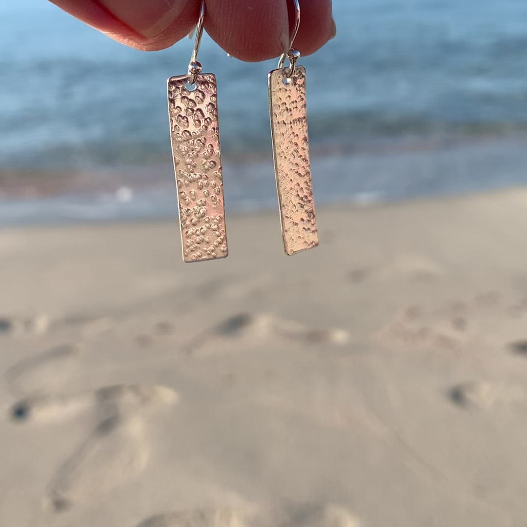 Sterling Silver Textured Bar Earrings