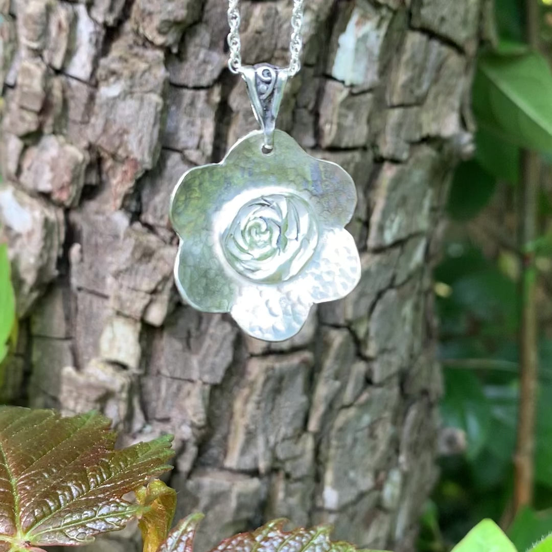 925 Sterling Silver Hammered Flower Petal Necklace