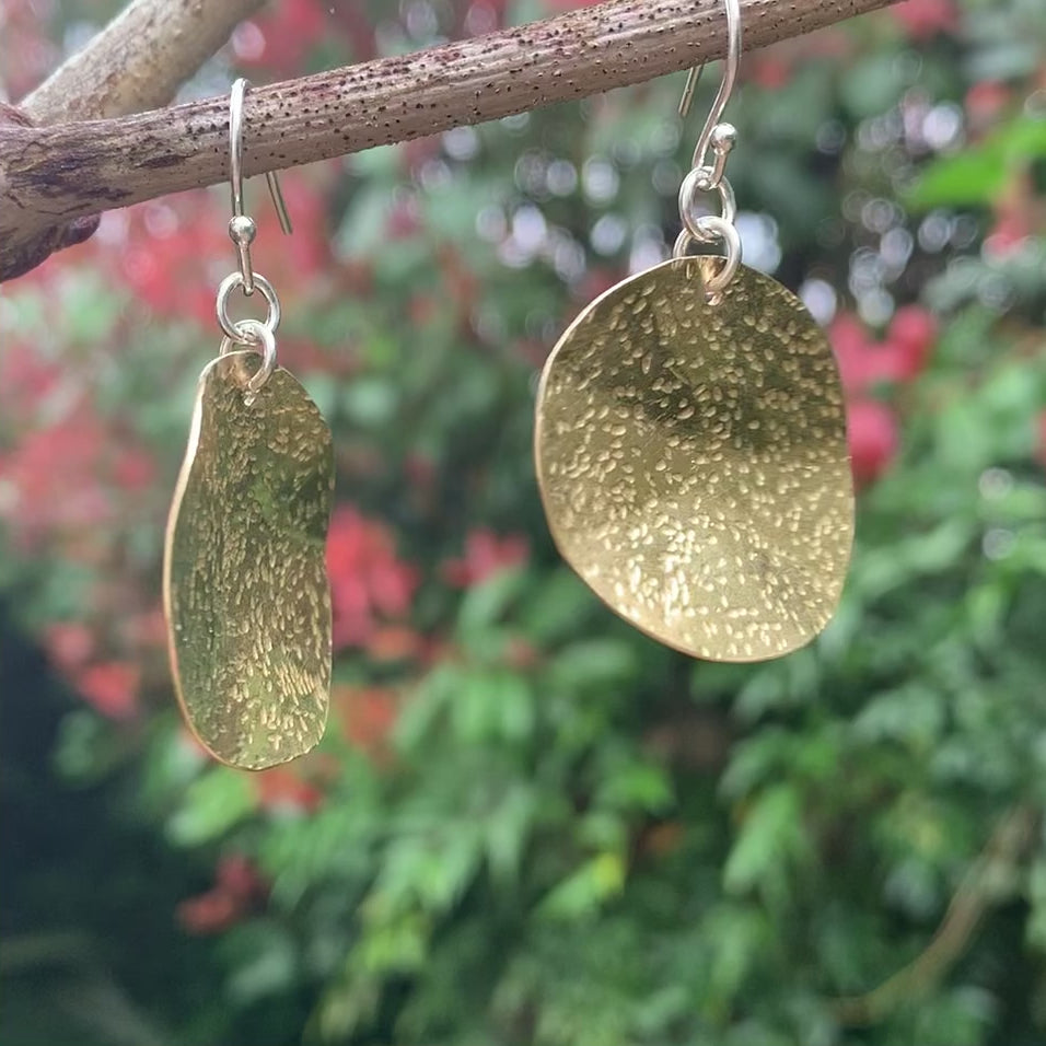 Brass Textured Circle Drop Earrings