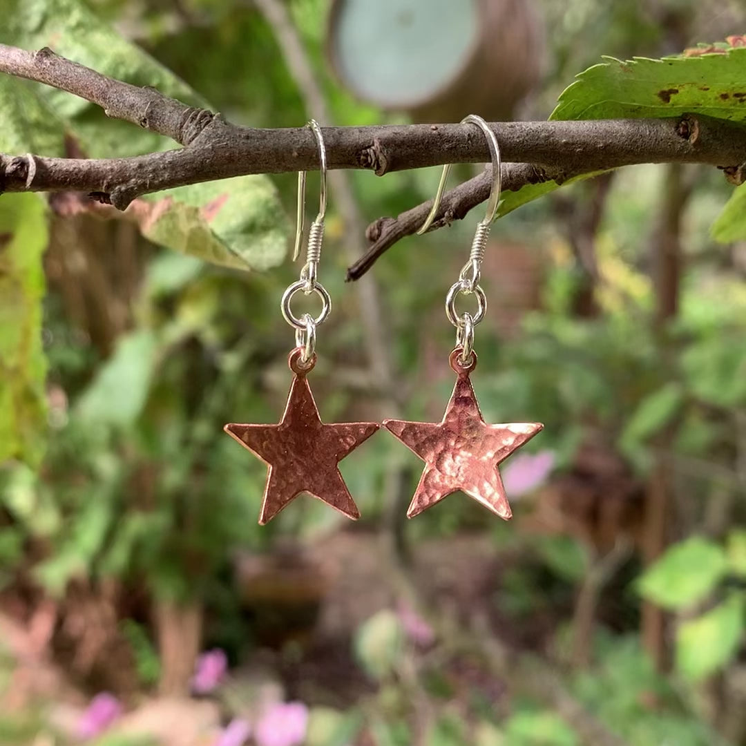 Textured Little Copper Star Dangle Earrings