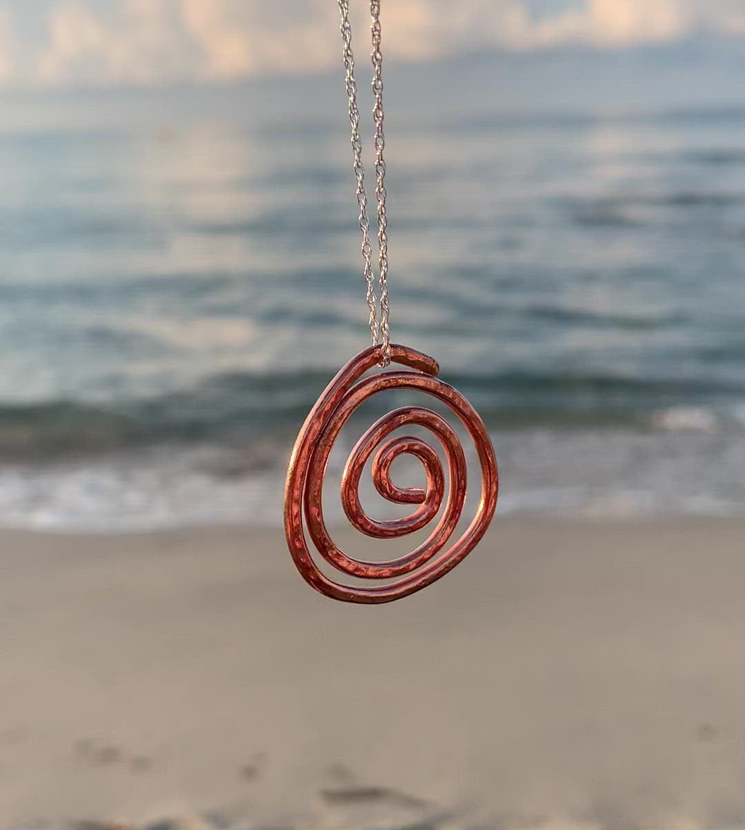 Hammered Copper Spiral Necklace Pendant