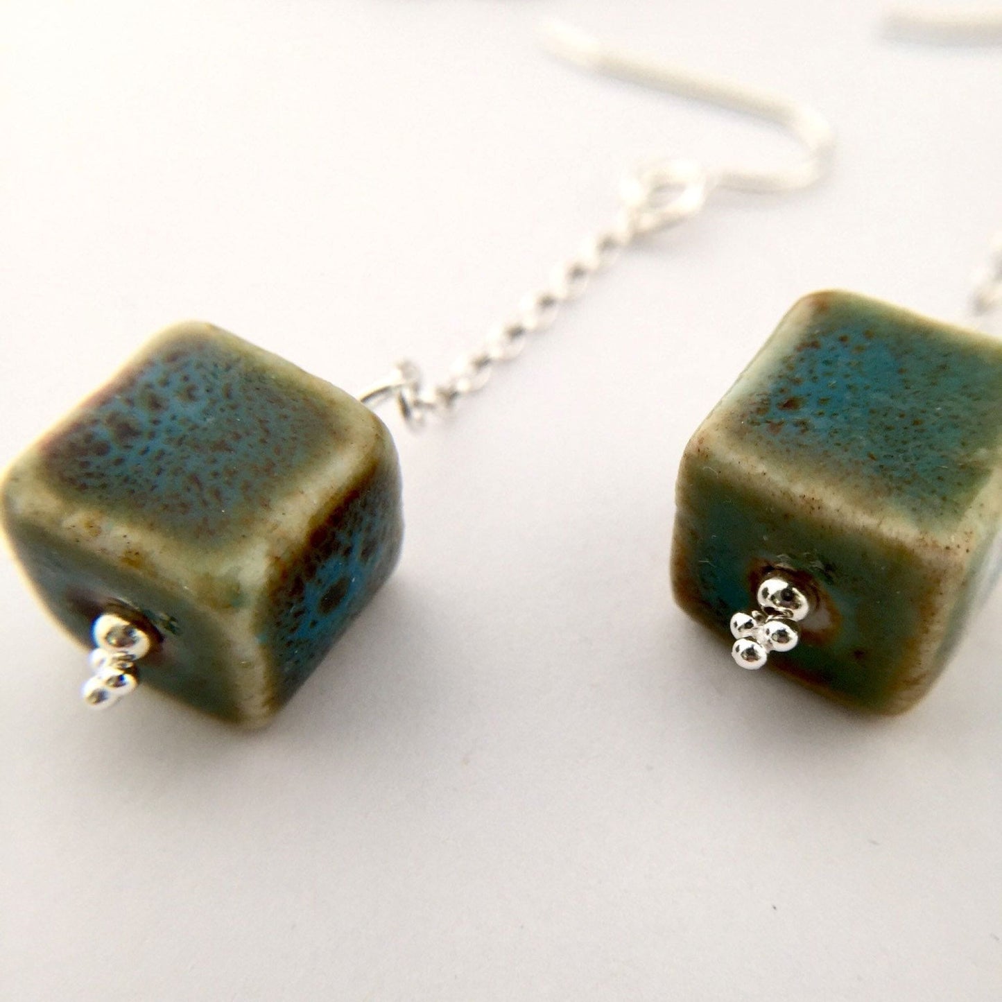 925 Sterling Silver Dangle Earrings with Ceramic Cube