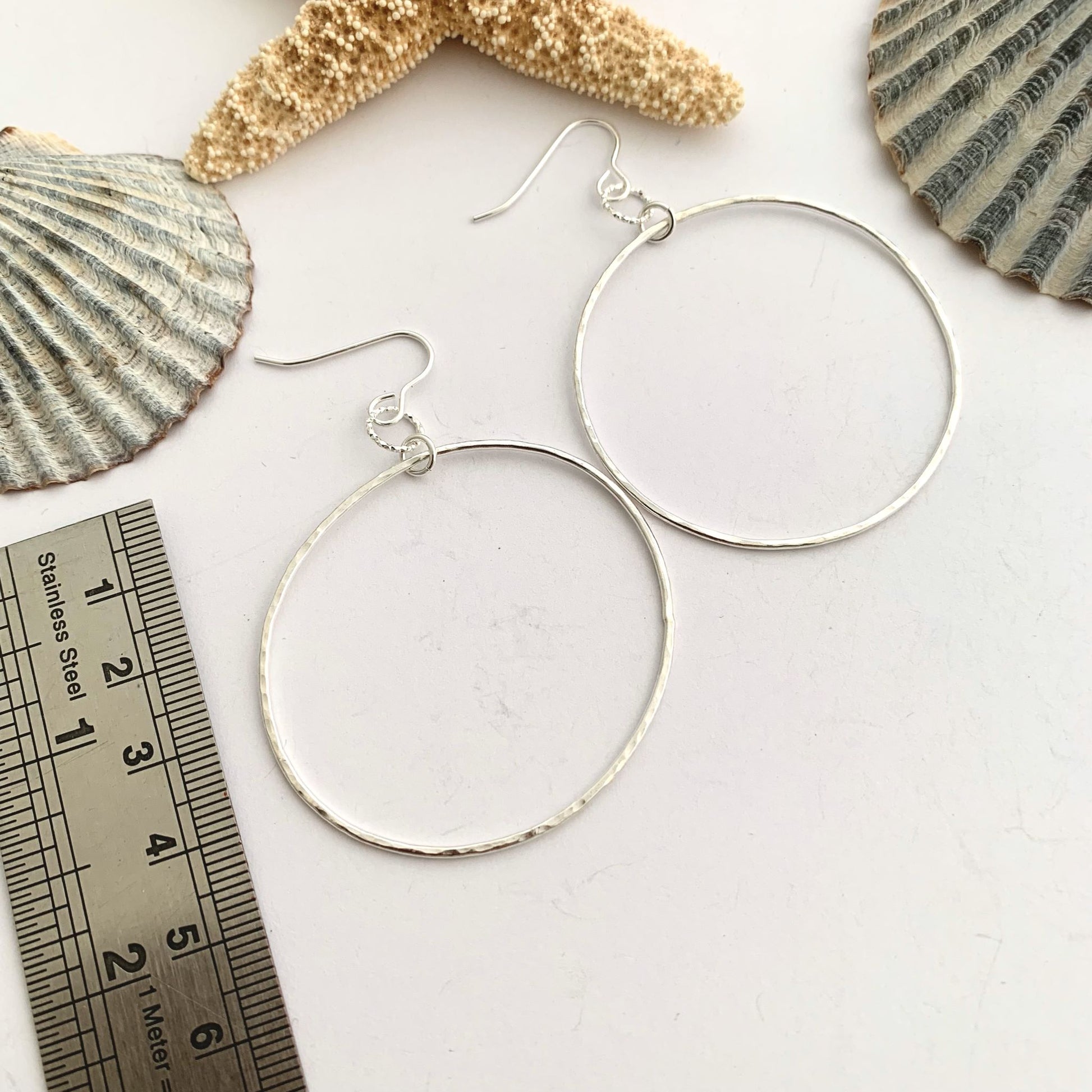 925 Sterling Silver Hammered Large Hoop Earrings