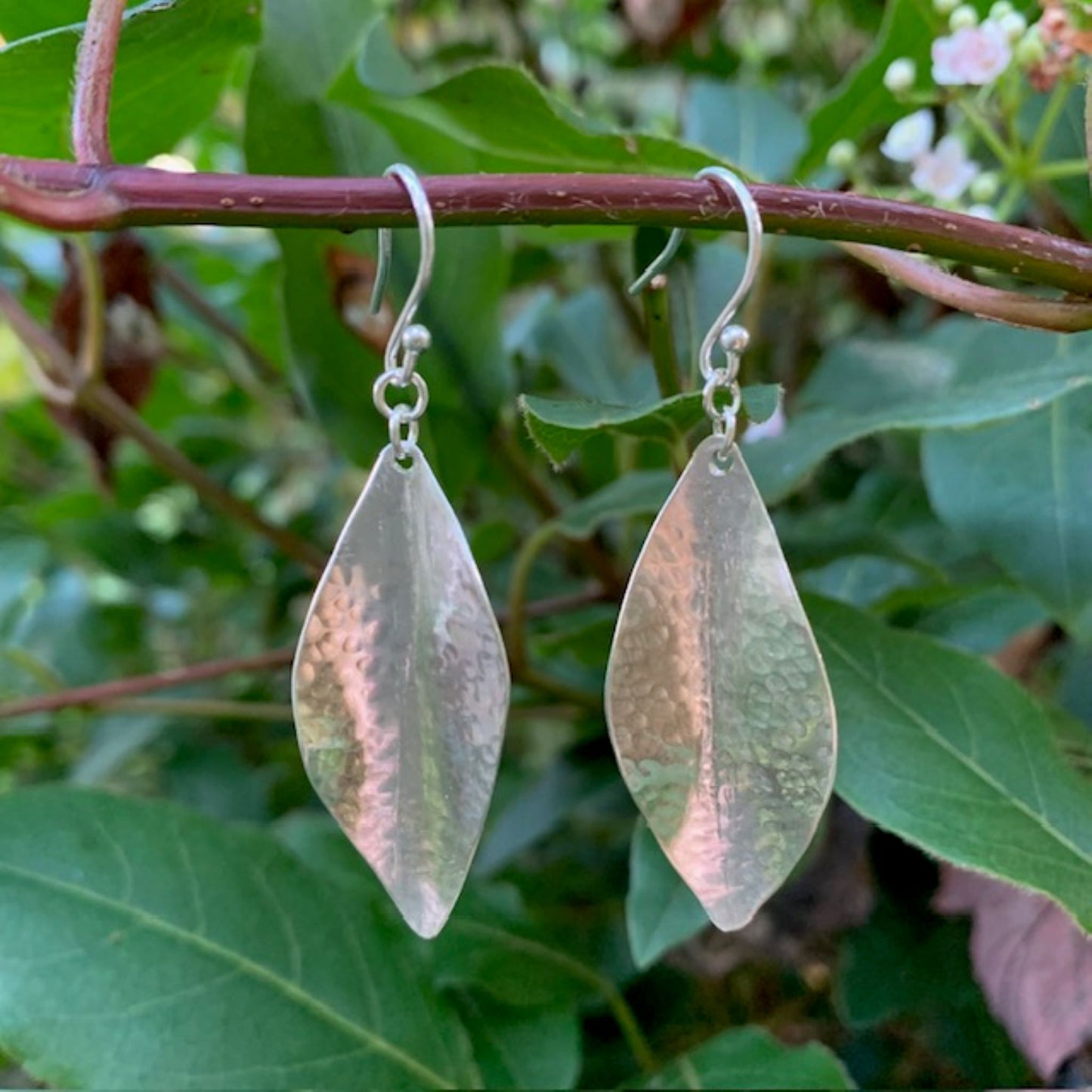 925 Sterling Silver Hammered Leaf Earrings