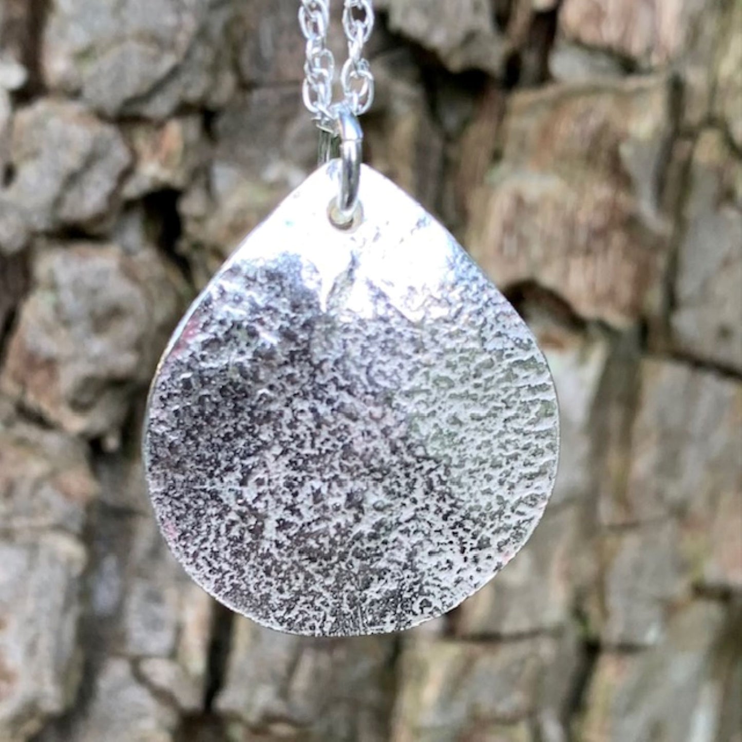 925 Sterling Silver Teardrop Textured Necklace