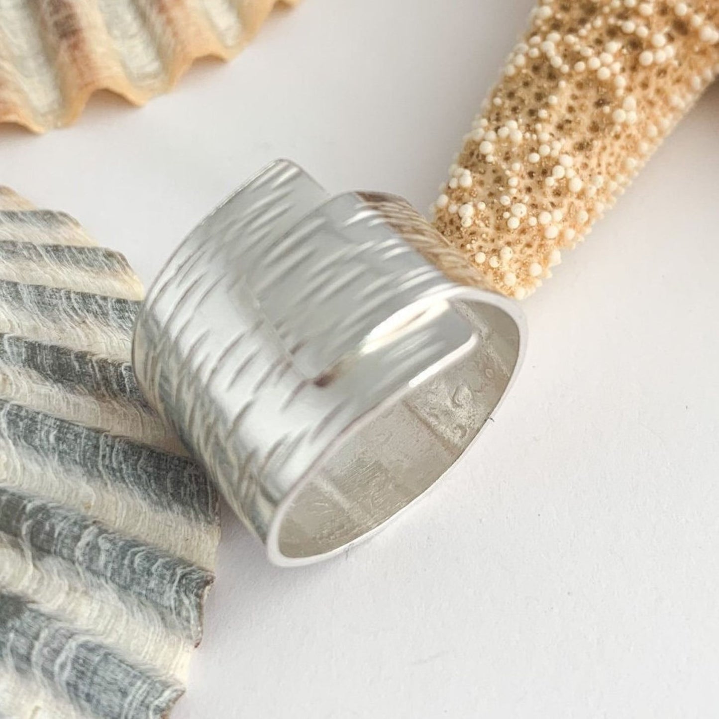 925 Sterling Silver Textured Wide Ring