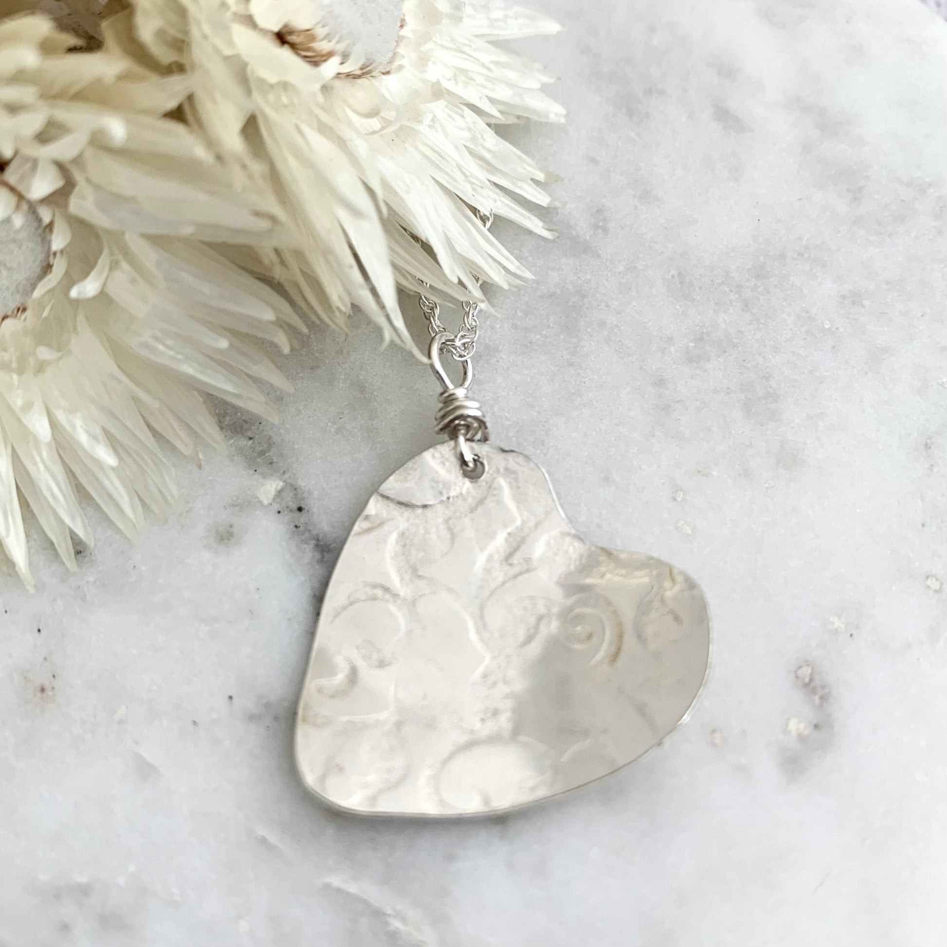 925 Sterling Silver Patterned Heart Necklace Pendant