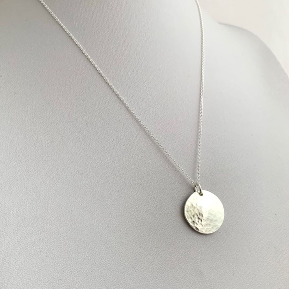 Handmade Hammered 925 Sterling Silver Disc Necklace Pendant
