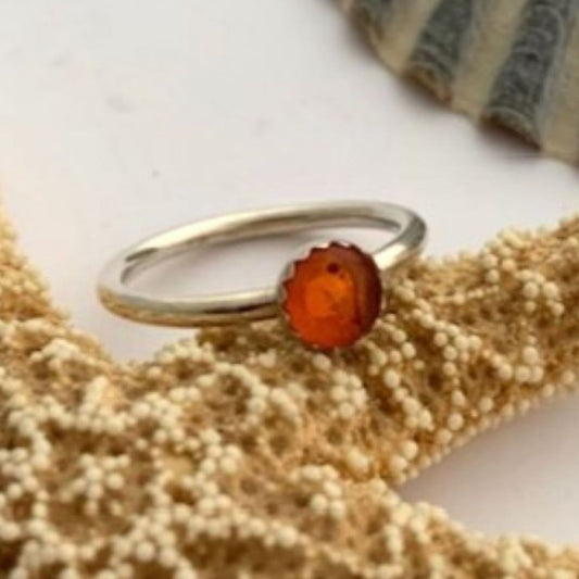Amber Gemstone and Sterling Silver Stacking Ring