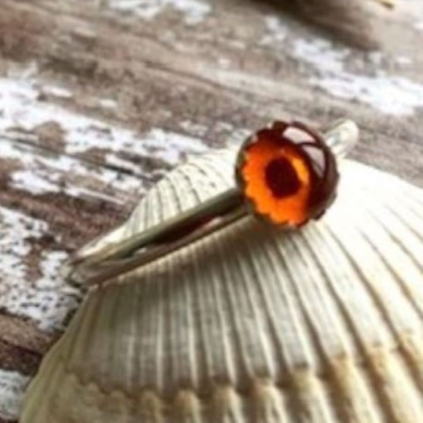 Amber and Sterling Silver Stacking Ring
