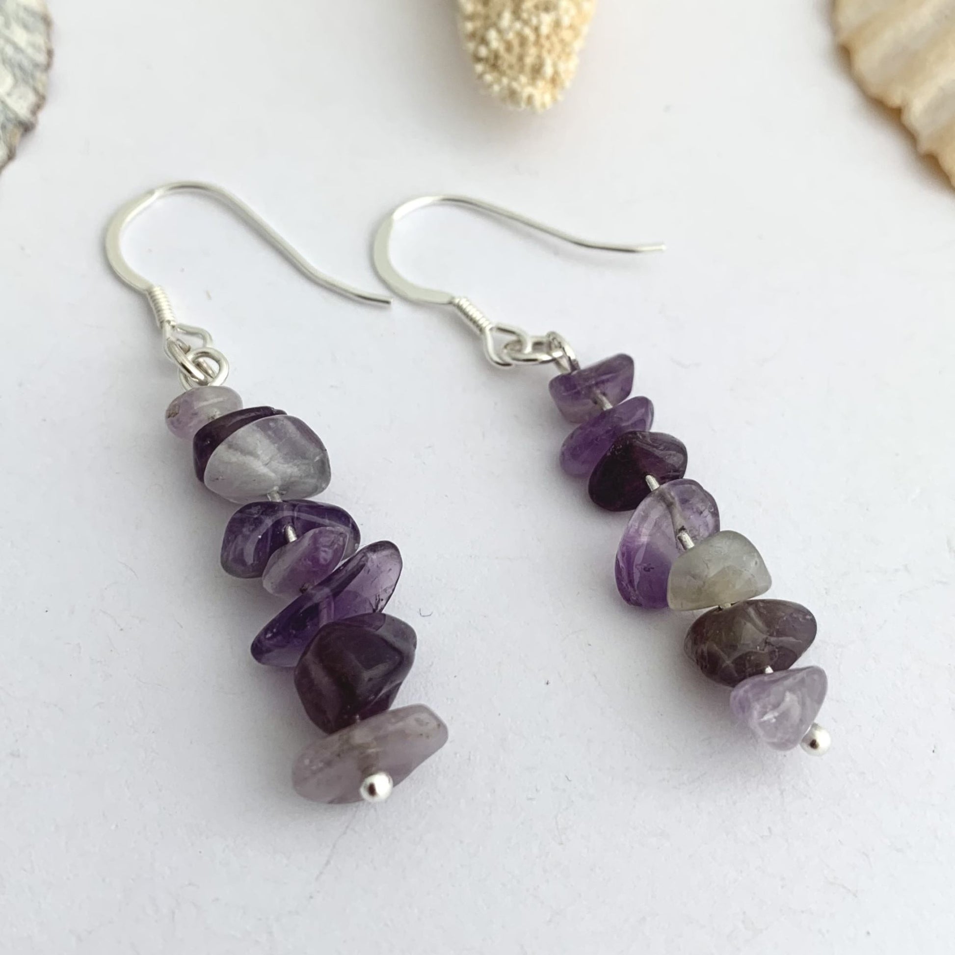 Amethyst Gemstone Sterling Silver Dangle Earrings