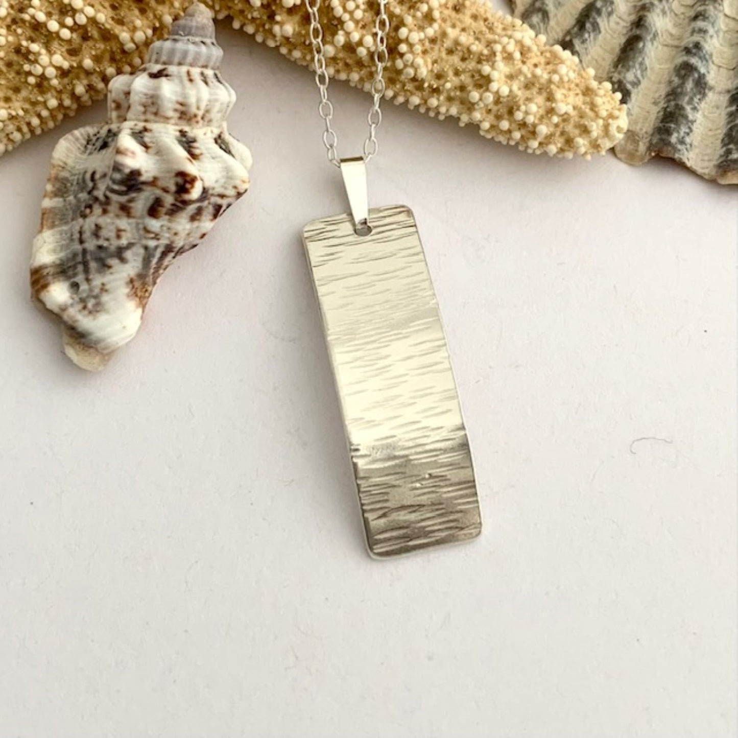 Bark Like Textured Sterling Silver Bar Necklace