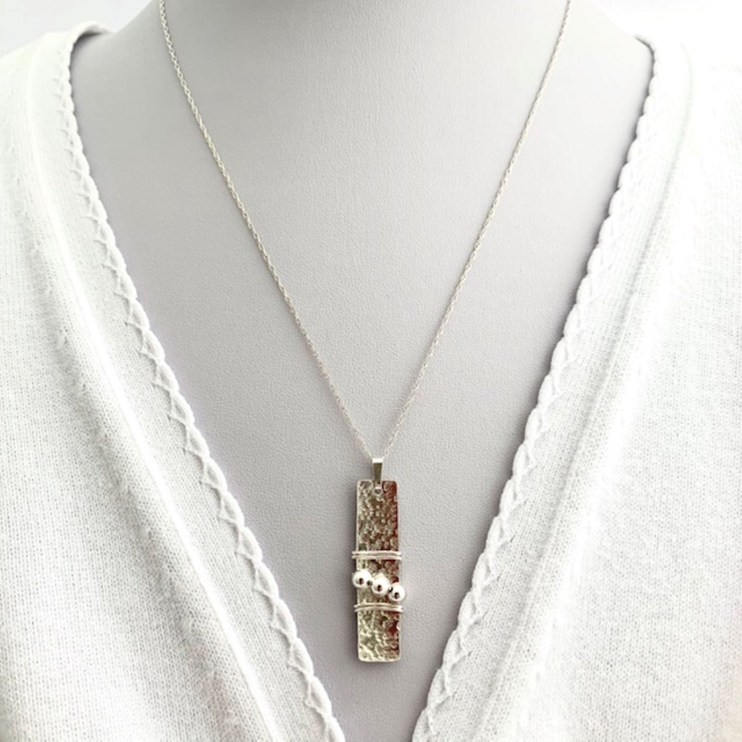 Hammered Sterling Silver Bar Bead Necklace