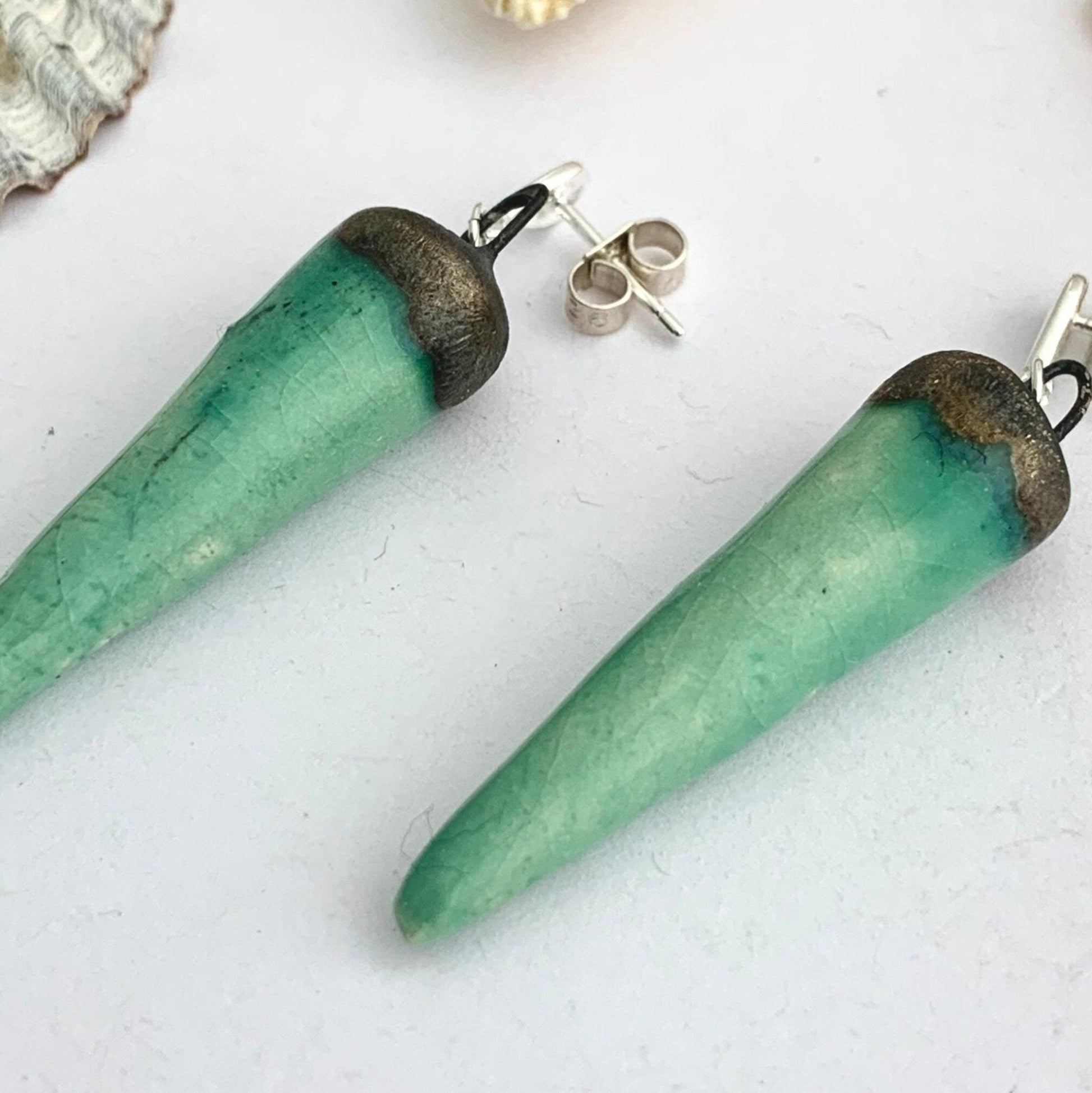 Green Ceramic Dangle Spike Stud Earrings 4