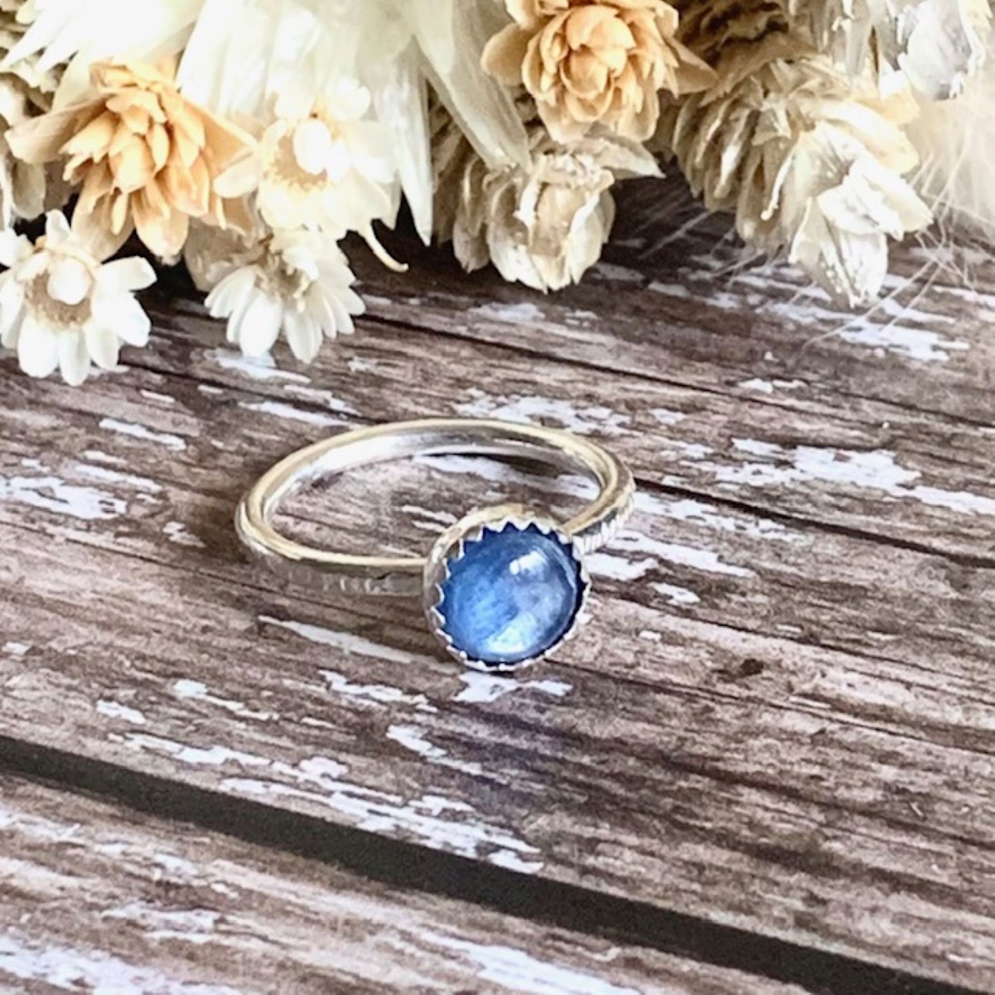 Blue Fluorite Semi Precious Gemstone Silver Ring