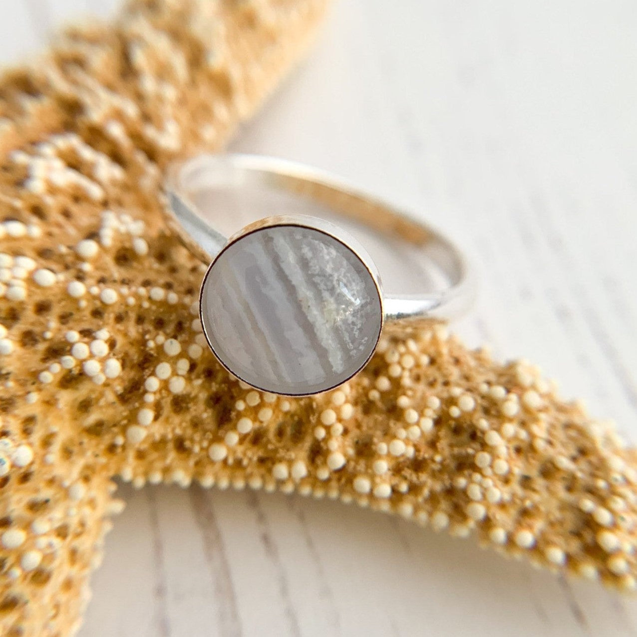 Blue Lace Agate Gemstone Stacking Ring