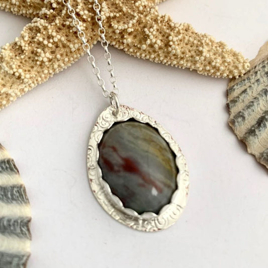 Botswana Agate Gemstone 925 Sterling Silver Necklace