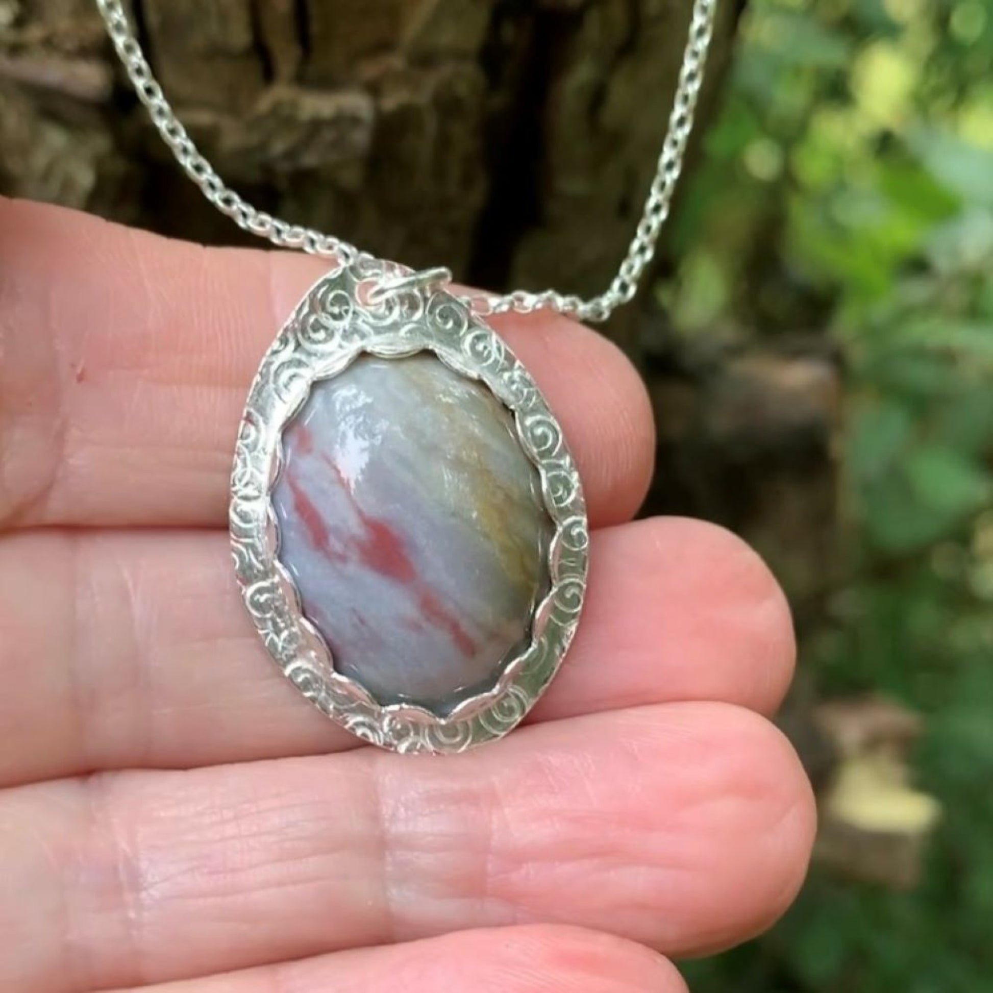 Botswana Agate Gemstone Silver Necklace