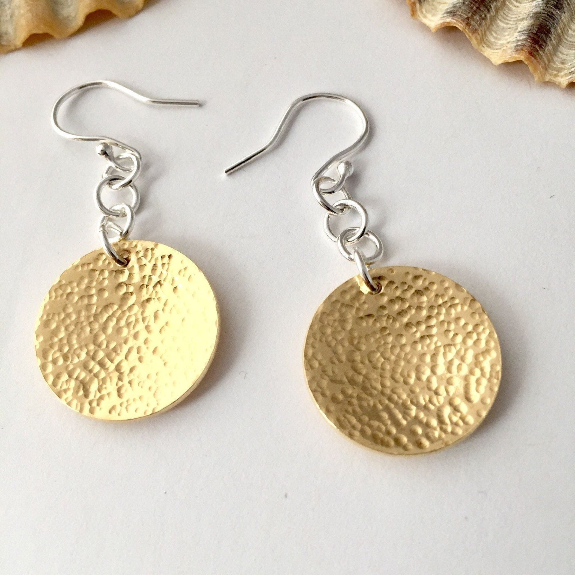 Brass Dangly Hammered Disc Earrings
