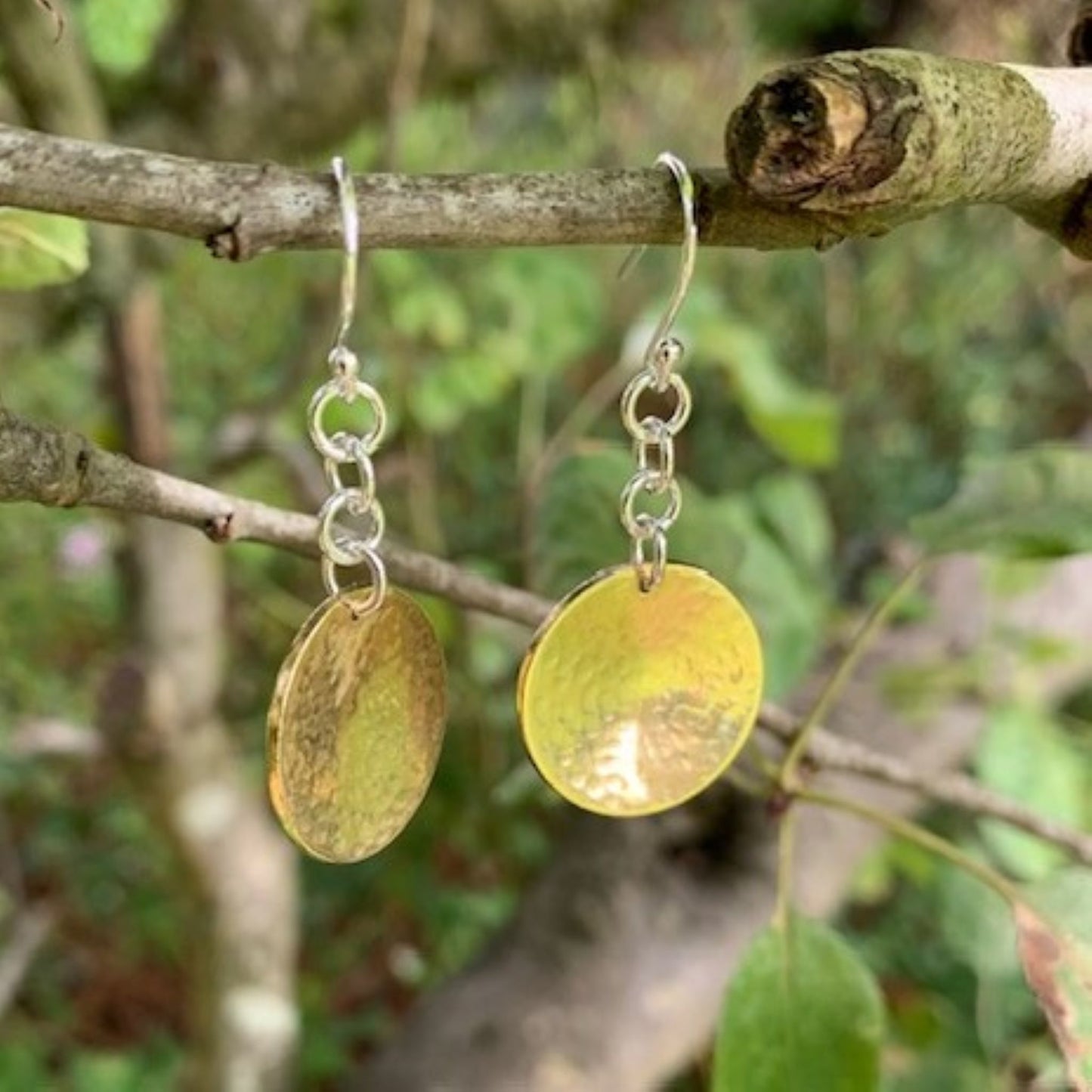 Brass Hammered Dangly Circle Earrings