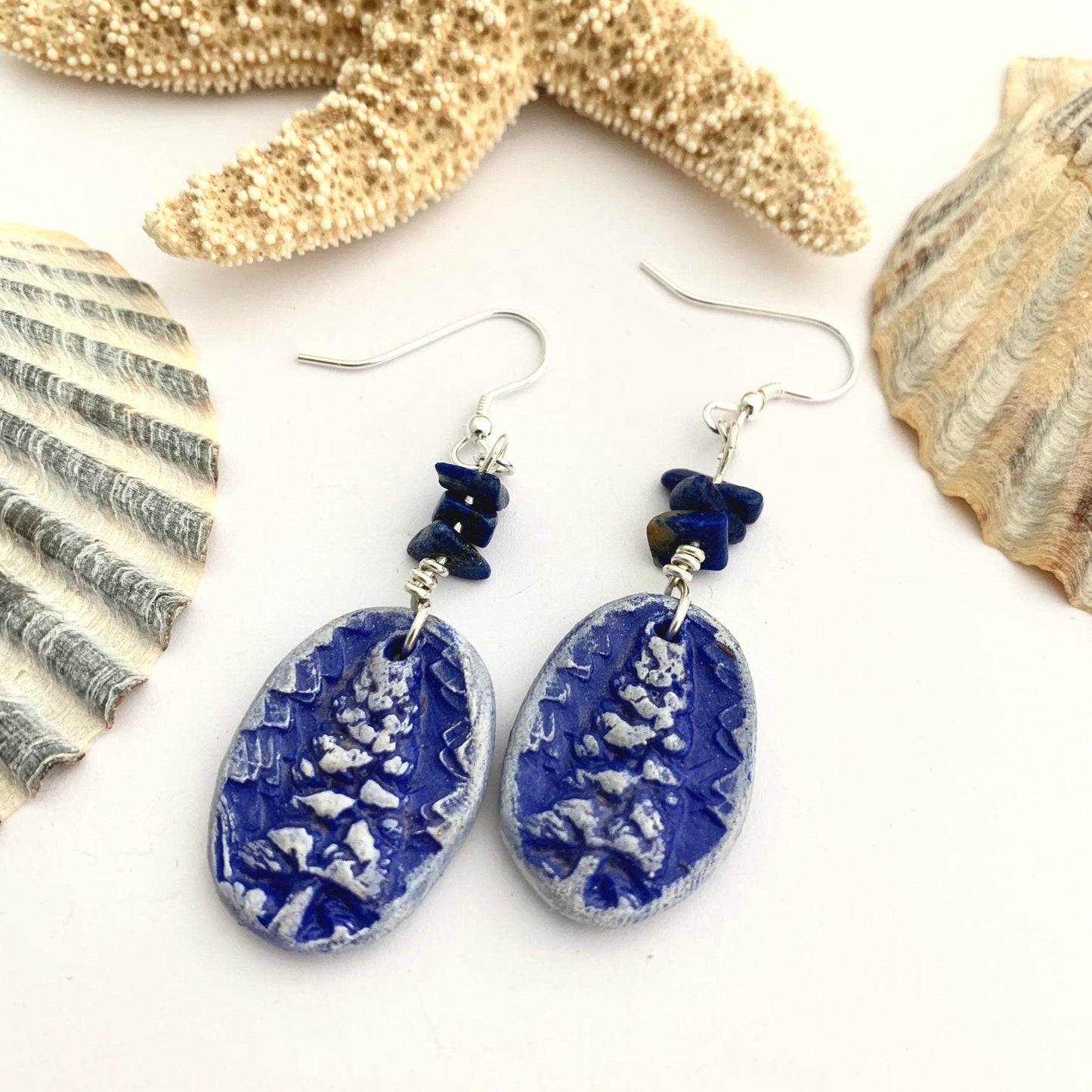 Ceramic Blue Lapis Lazuli Tree Earrings, 