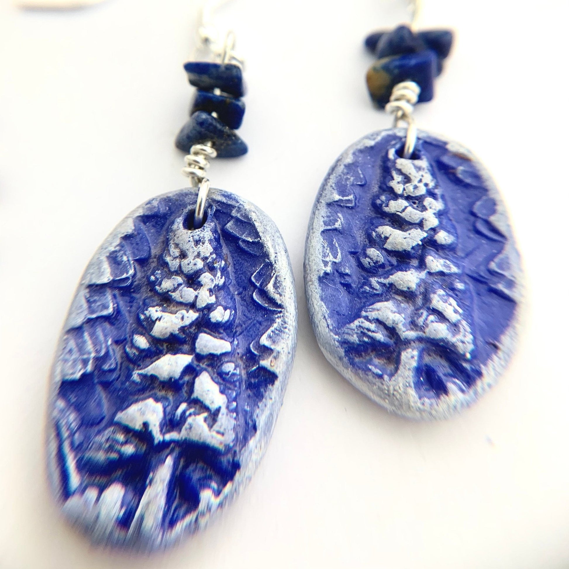 Ceramic Blue Lapis Lazuli Tree Earrings