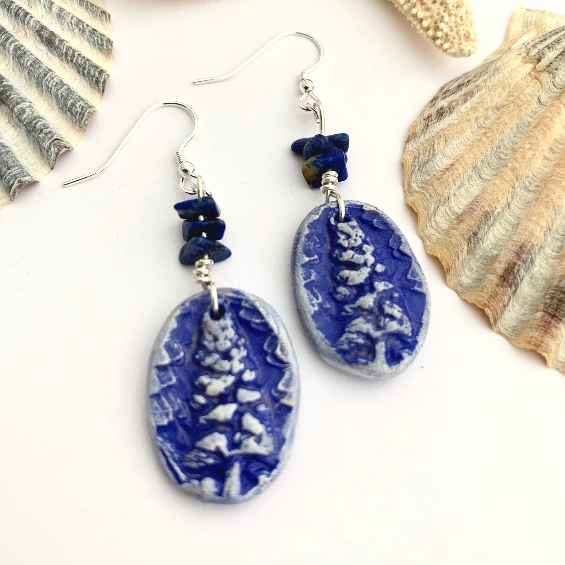 Ceramic Blue Lapis Lazuli Tree Earrings