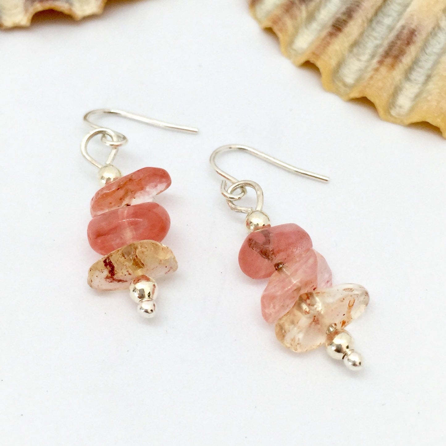 Cherry Quartz and Sterling Silver Dangle Earrings