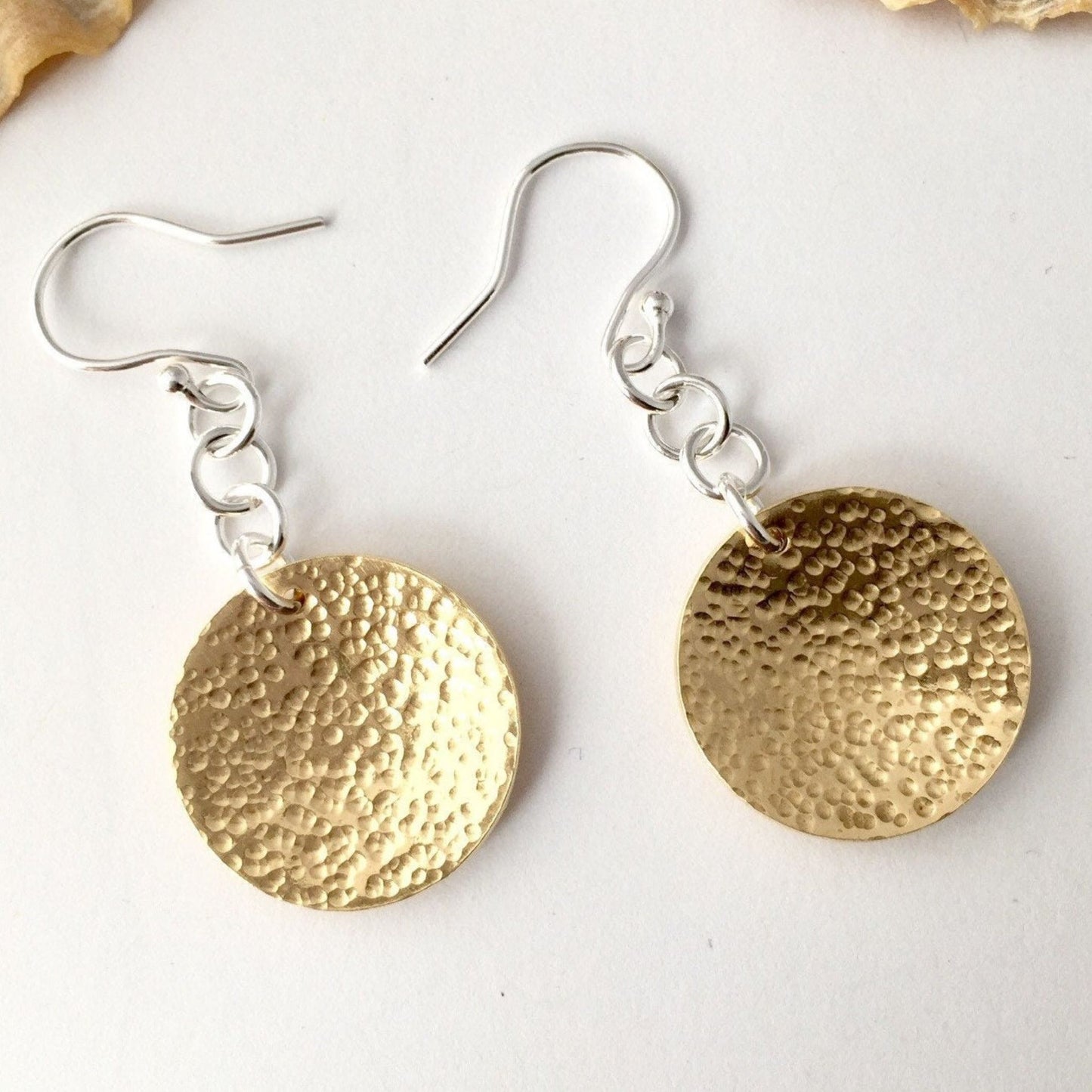 Circle Brass Hammered Dangle Earrings