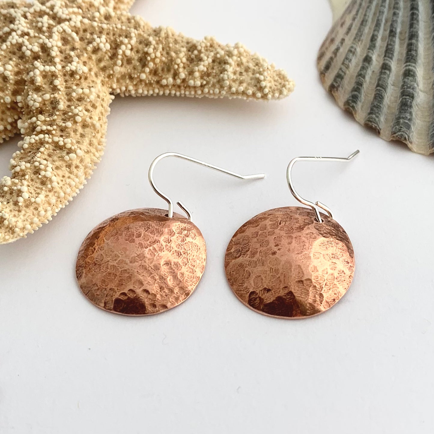 Copper Circle Disc Earrings with Sterling Silver Ear Wires